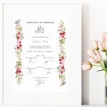 Poster Certificat mariage Floral Rose & Rouge Garland<br><div class="desc">Certificat mariage Simple Floral Rose & Rouge Garland Poster. que votre syndicat soit officiel ou symbolique, ce certificat sera un souvenir très beau et original pour votre mariage, votre renouvellement de voeux ou ce que vous voulez, et d'une grande valeur émotionnelle et symbolique, puisqu'il n'est pas un document officiel. AVIS...</div>