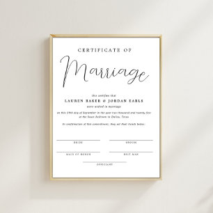 Poster Certificat Minimaliste Simple De Mariage