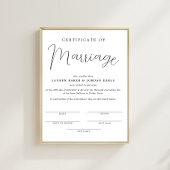 Poster Certificat Minimaliste Simple De Mariage