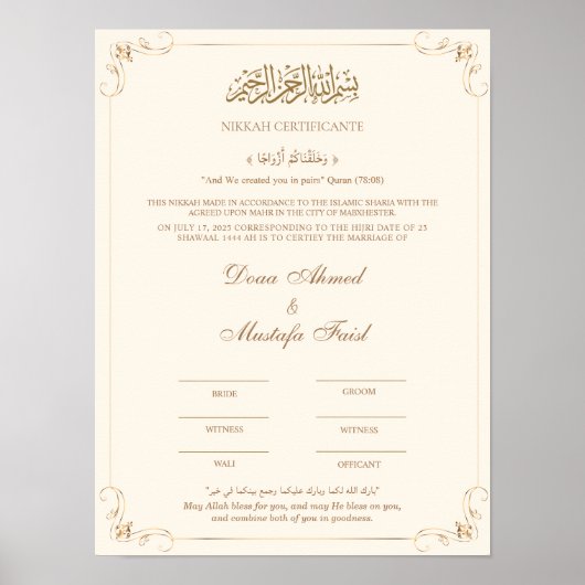 Poster Certificat Nikah (Devant)