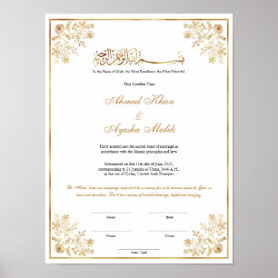 Poster Certificat Nikkah Élégant Mariage Musulman Islamiq
