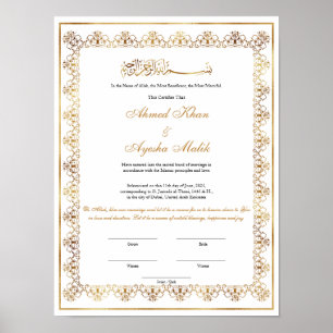 Poster Certificat Nikkah Élégant Mariage Musulman Islamiq