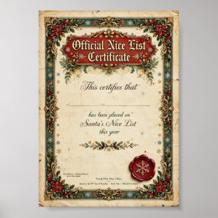 Poster Certificat officiel de la liste des gentils - Sant