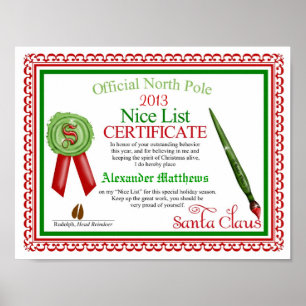 Poster Certificat officiel du Père Noël