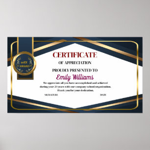 Poster Certificat Or d'obtention d'appréciation personnal