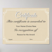 Poster Certificat ou attribution (Devant)