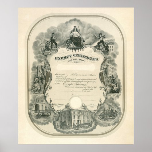 Poster Certificat pompier exempté 1898 (Devant)
