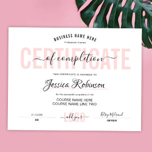 Poster Certificat Rose Féminin Récompense Téléchargeable