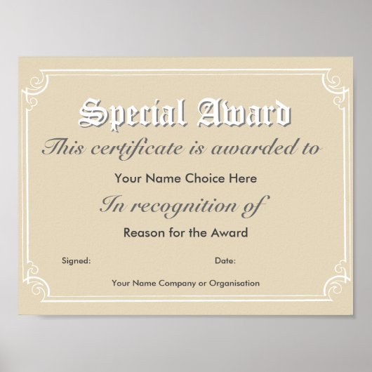 Poster Certificat spécial (Devant)