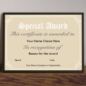 Poster Certificat spécial