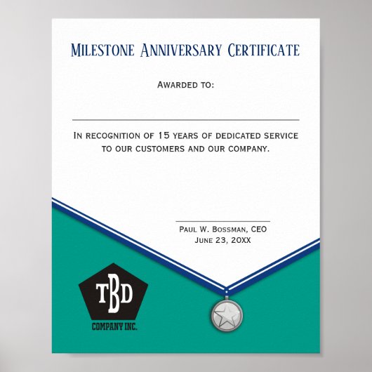 Poster Certificat universel d'anniversaire de l'employé m (Devant)