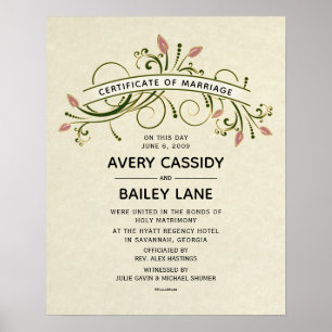 Poster "Certificate of Marriage" Wedding Certificate
