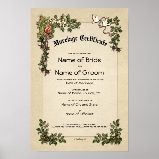Poster Certificate Wedding-Marriage-(Ornamental Keepsake) (Devant)
