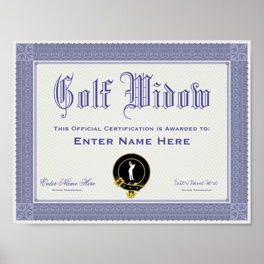 Poster Certification Golf Widow amusant (Devant)