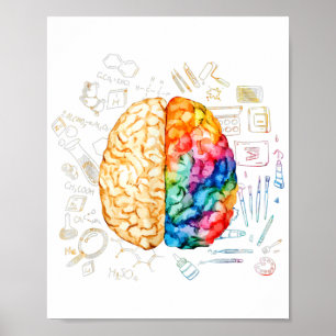 Poster Cerveau Coloré - Science Et Art - Neuroscience Ne