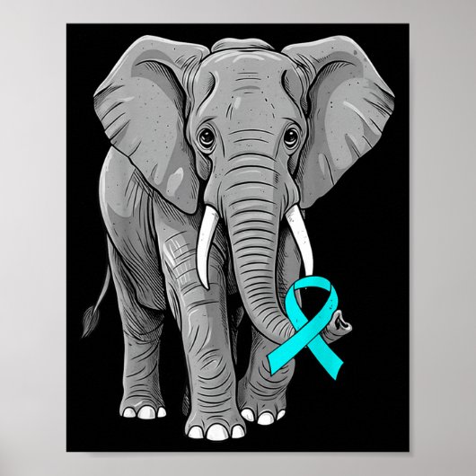 Poster Cervical Cancer Awareness Elephant Ribbon Teal Men (Devant)