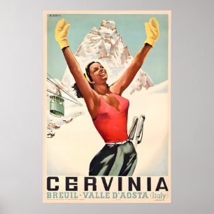 Poster Cervinia Cervin Matterhorn Italie Ski Montagnes