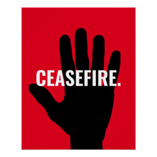 Poster Cessez feu rouge blanc noir stop main anti-guerre