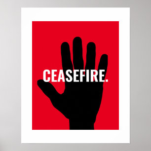 Poster Cessez feu rouge blanc noir stop main anti-guerre
