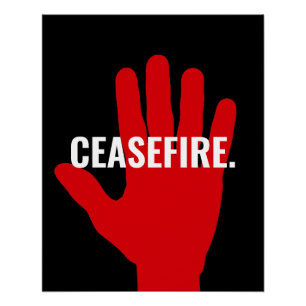Poster Cessez noir blanc rouge stop main anti-guerre