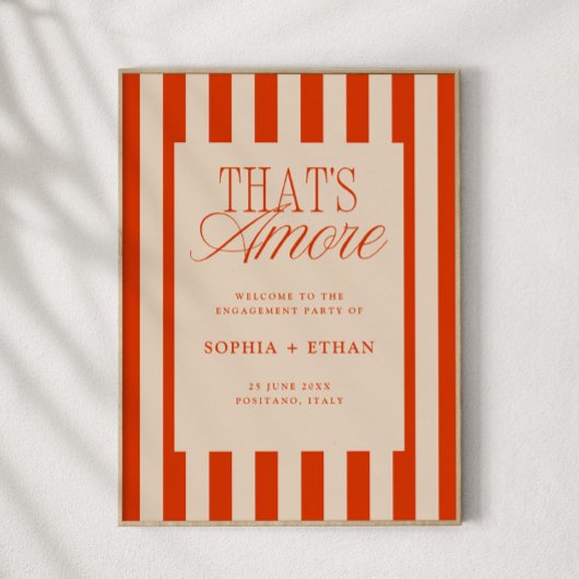 Poster C'est Amore Red Stripes Engagement Party Bienvenue