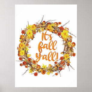 Poster C'est automne Y'all Orange Feuilles d'automne