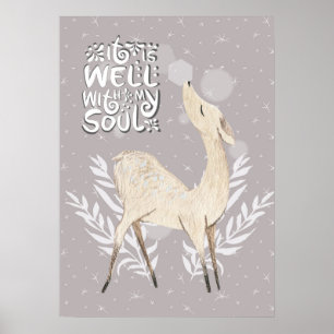 Poster C'est bien avec mon âme, Cerf d'Aquarelle d'hiver