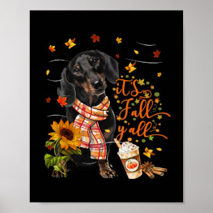 Poster C'est Fall Y'all Dachshund Dog Thanksgiving Hallow