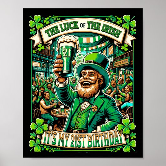 Poster C'est la Saint-Patrick Mon 21e anniversaire Joyeux (Devant)