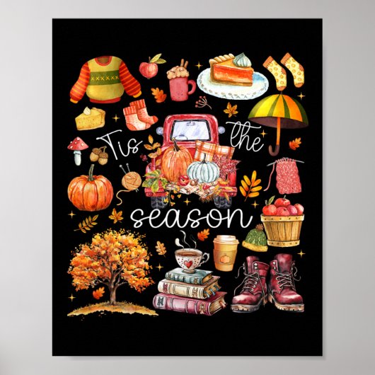 Poster C'est la saison Feuilles de citrouille Automne (Devant)