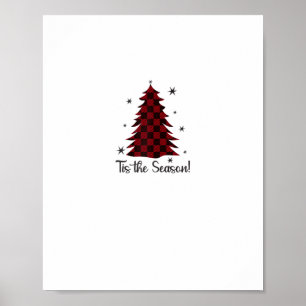 Poster C'est la saison sapin de Noël carreaux rouges