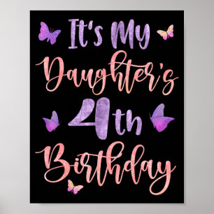 Poster C'est les 4 ans de ma fille Papillon Joyeux 4 ans