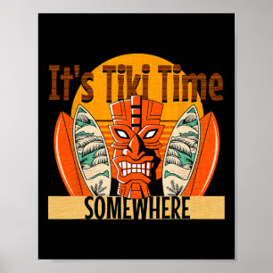 Poster C'est l'heure de Tiki quelque part Surfboa Tropica