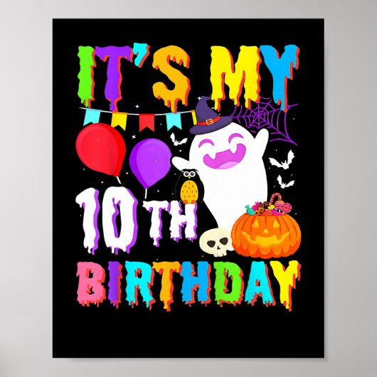 Poster C'est mon 10e anniversaire Cadeaux Ghost Citrouill (Devant)