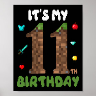 Poster C'est mon 11e anniversaire Drôle de joueur de jeux