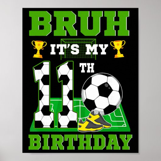 Poster C'est mon 11e anniversaire garçon Thème de foot (Devant)