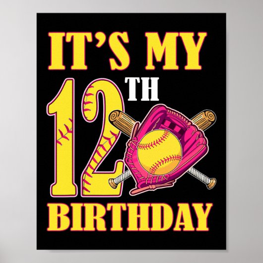 Poster C'est mon 12e anniversaire fille thème softll 12 a (Devant)