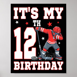 Poster C'est mon 12ème anniversaire garçon hockey sur gla