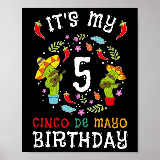 Poster C'est mon 5e anniversaire Cinco De Mayo Mustache E (Devant)