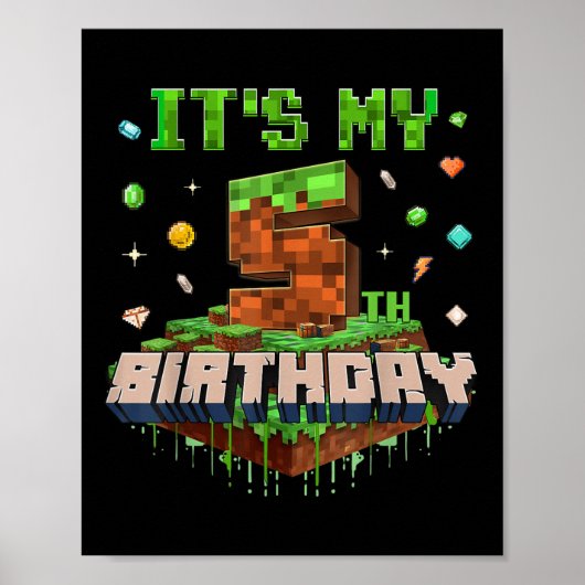 Poster C'Est Mon 5E Anniversaire Enfants Jeu Pixel Numéro (Devant)