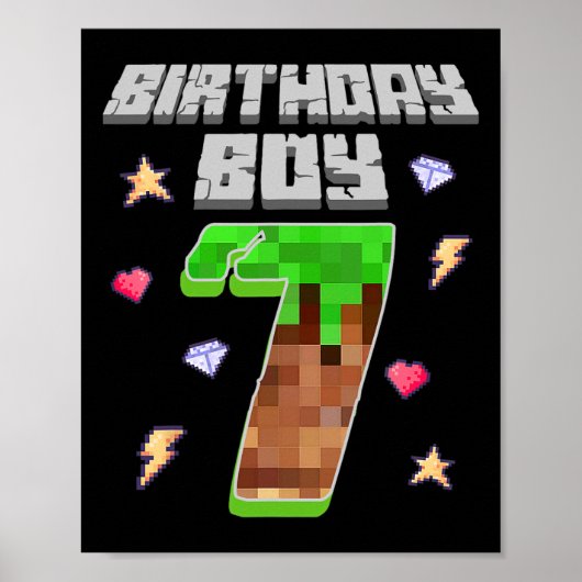 Poster C'est mon 7e anniversaire garçon sept 7 ans Pixel  (Devant)