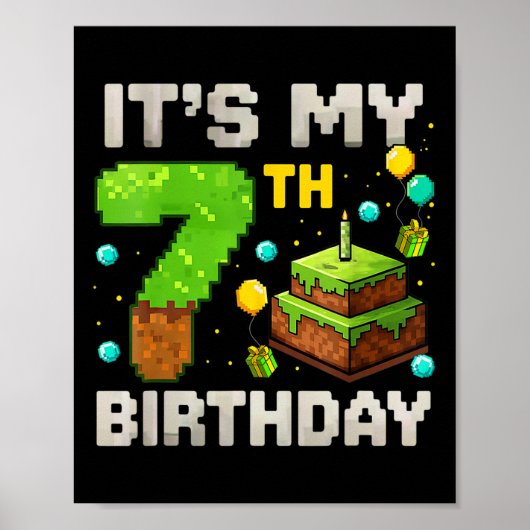 Poster C'est mon 7ème anniversaire de gamer pixel Anniver (Devant)