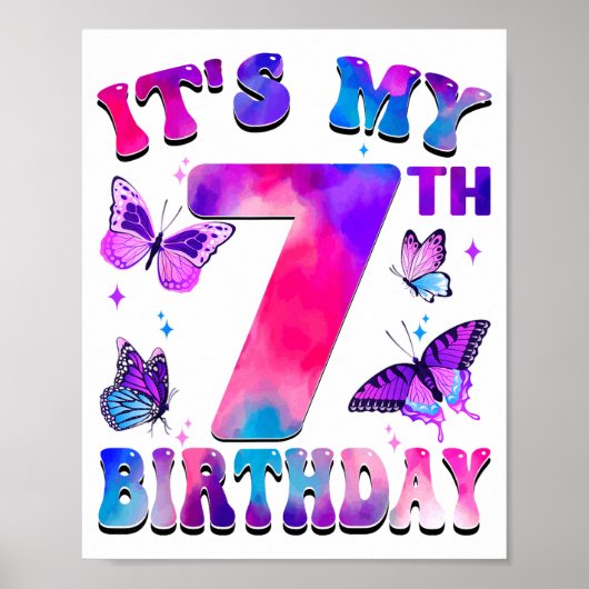 Poster C'est mon 7ème anniversaire thème papillon 7 ans p (Devant)