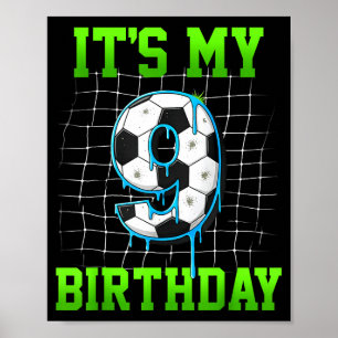 Poster C'est mon 9e anniversaire Funny Soccer Anniversair