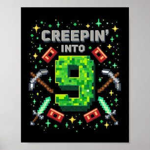 Poster C'est mon 9e anniversaire, garçon gamer qui se gli