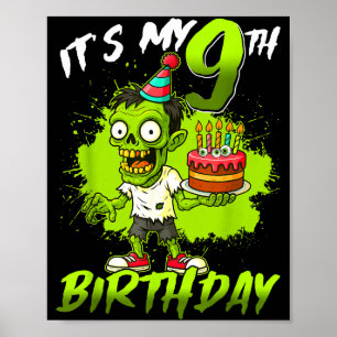 Poster C'est mon 9e anniversaire Zombie 9 ans Joyeux Hall