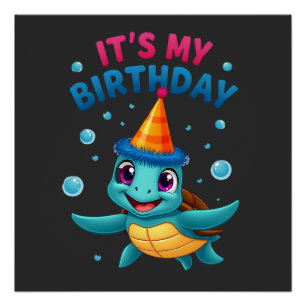 Poster C'est mon anniversaire joli tortue de mer océan an