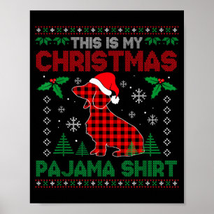 Poster C'est mon chien teckel chien carreaux rouges Noël