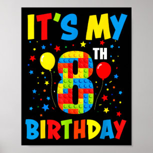 Poster C'est son 8ème anniversaire 8 ans blocs de constru