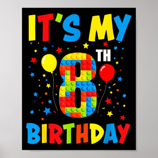 Poster C'est son 8ème anniversaire 8 ans blocs de constru (Devant)
